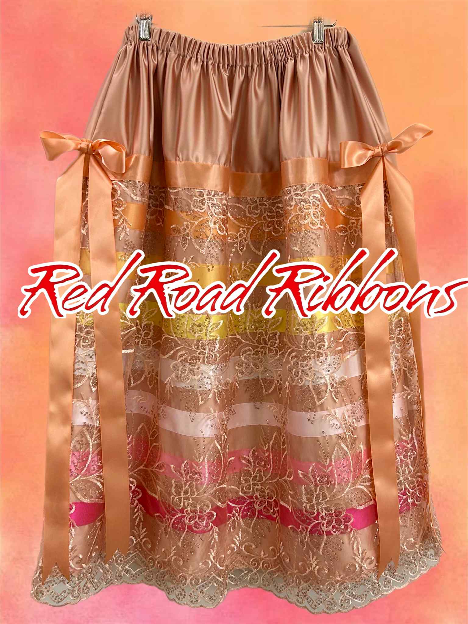 Red Road Ribbon Skirt ~ Peach